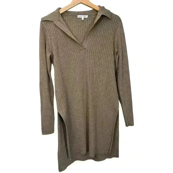 Alex Mill Ribbed Merino Wool Sweater Tunic Size XS Brown Mocha Latte NWOT - Picture 3 of 11